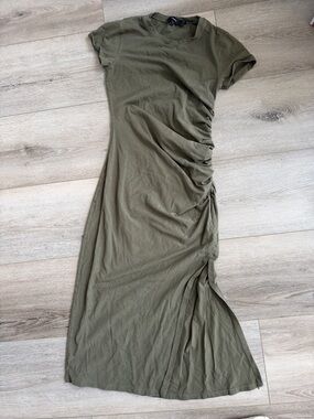 Theory Olive Green Ruched Side Midi Dress